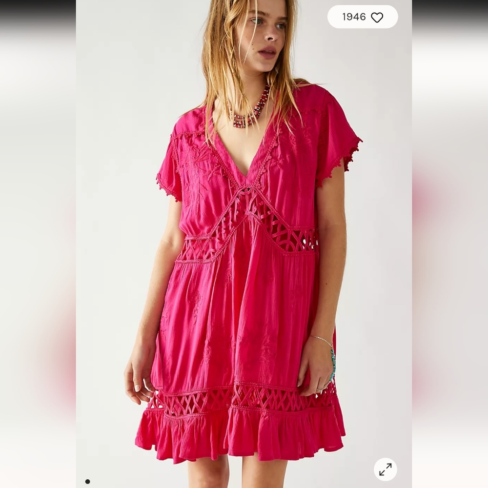 Free People Marissa Pink Mini Dress Women's Size L